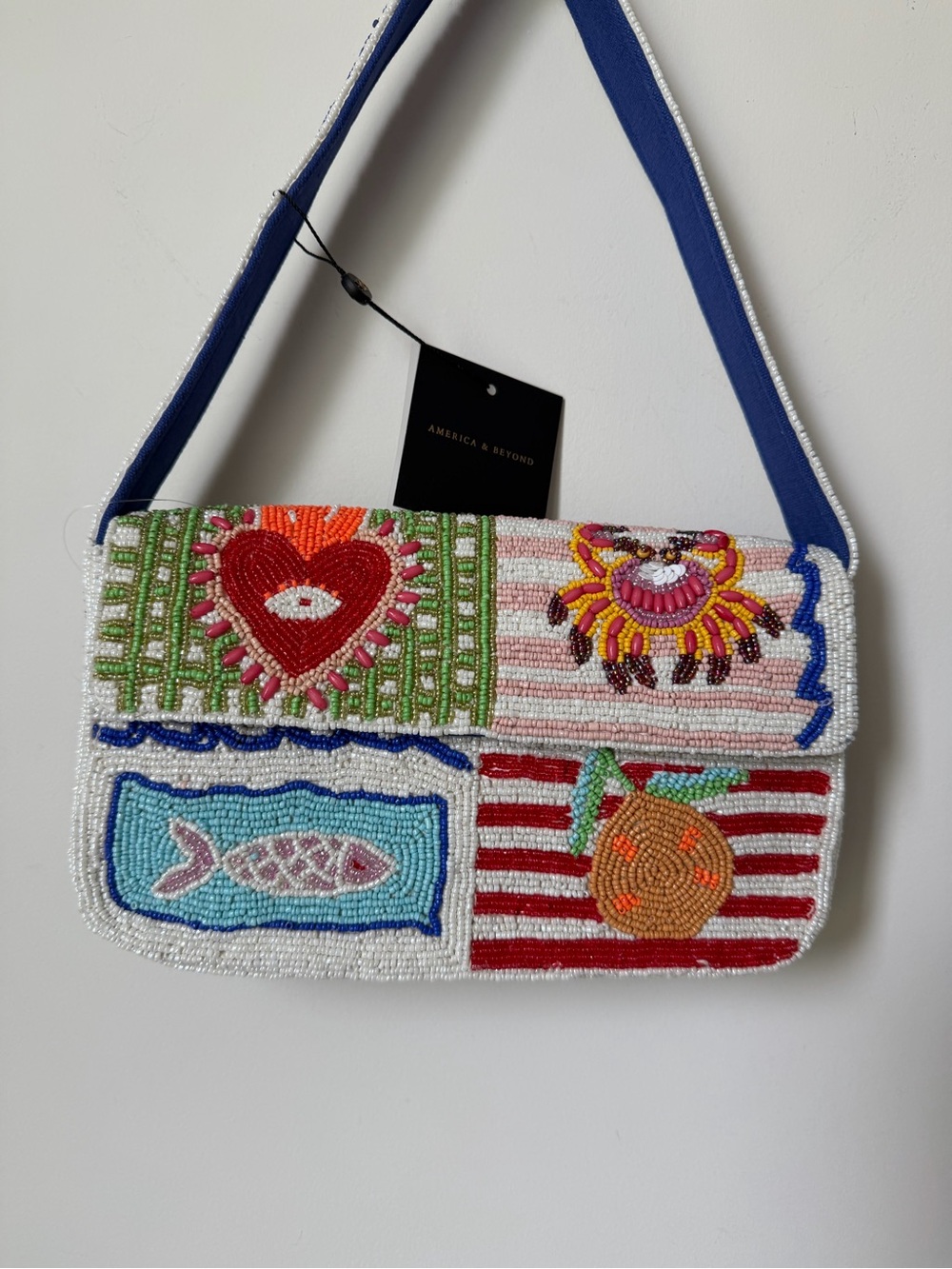 America & beyond Beaded fish crab colorful striped Shoulder Bag - Picture 4 of 8